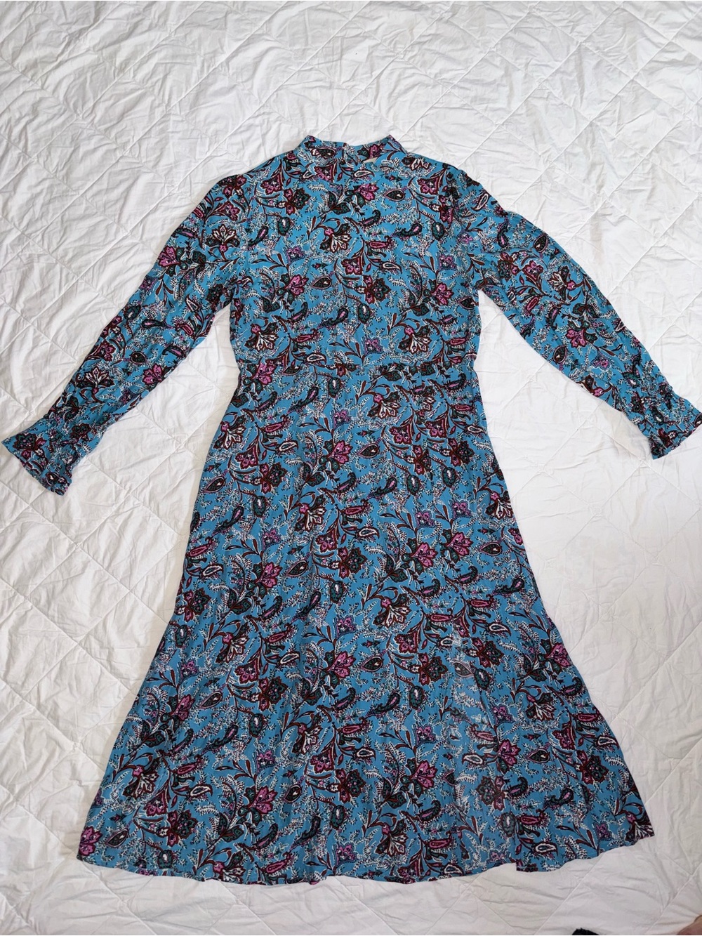 LOFT Bouquet Mock Neck Blue Paisley Midi Dress